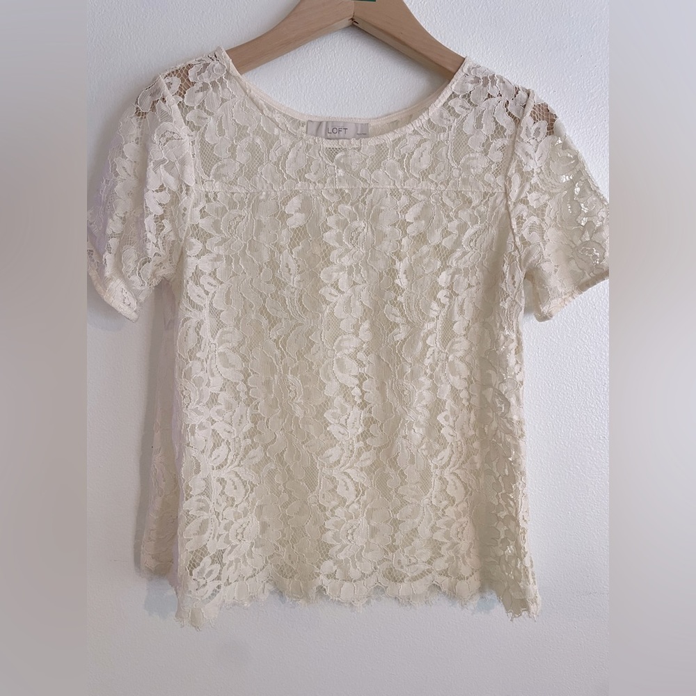 Loft , off white top, short sleeve , size small